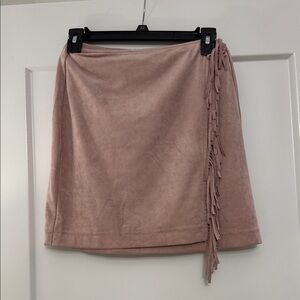 Kittenish Blush Fringe Mini Skirt